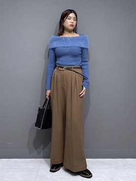 「VIS（ビス）のフェザーヤーンオフショルもちもちリブニット/イージーケア（ニット/セーター）」を使った、ayukamiさん（レディース・167cm）の秋コーディネート