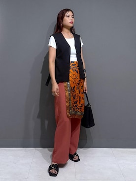 「Juze（ジュゼ）のフラットスライドサンダル（サンダル）」を使った、ayukamiさん（レディース・167cm・30代）の夏コーディネート
