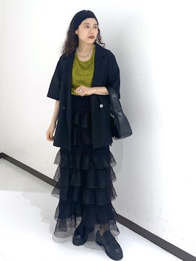 「ADAM ET ROPE'（アダムエロペ）のシアーフリルスカート（スカート）」を使った、eriさん（レディース・149cm・30代）の夏コーディネート