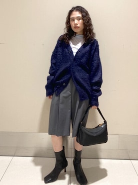 「ROPE'（ロペ）のウールモヘヤ２タックハーフパンツ/セットアップ対応（その他パンツ）」を使った、eriさん（レディース・149cm）の秋コーディネート