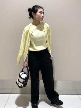 「ROPE'（ロペ）の【洗える/涼感】シルクコットンクルーネック五分袖プルオーバー【アンサンブル対応】（ニット/セーター）」を使った、eriさん（レディース・149cm）の冬コーディネート