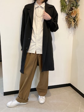 「JUNRED（ジュンレッド）のアイテム（ステンカラーコート）」を使った、こーさんさん（メンズ・168cm）の春コーディネート