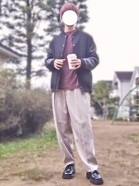 「パープル×黒」｜「アイテム（ジャケット/アウター）」を使った、trさん（メンズ・168cm）の秋コーディネート