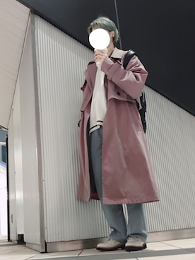 「アイテム（トレンチコート、ピンク系）」を使った、trさん（メンズ・168cm）の春コーディネート