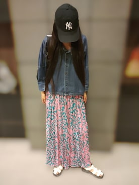 「ロンクスカート」｜「アイテム（帽子）」を使った、namilunaさん（レディース・166cm）の春コーディネート