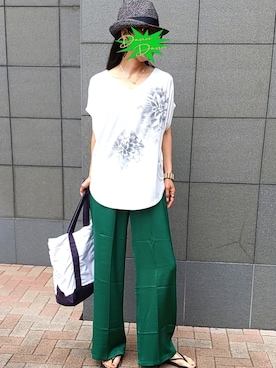 「花柄トップス」｜「アイテム（その他）」を使った、namilunaさん（レディース・166cm）の夏コーディネート