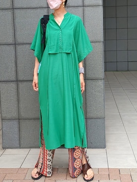 「エスニック」｜「アイテム（シャツワンピース）」を使った、namilunaさん（レディース・166cm）の夏コーディネート