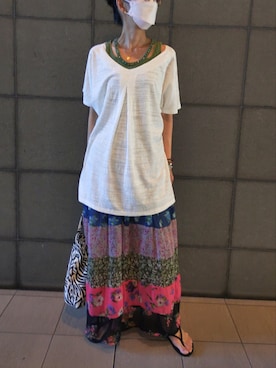 「パッチワークパンツ」｜namilunaさん（レディース・166cm）の夏コーディネート