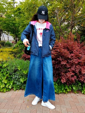 「ROXY（ロキシー）のアイテム（ナイロンジャケット）」を使った、namilunaさん（レディース・166cm）の春コーディネート