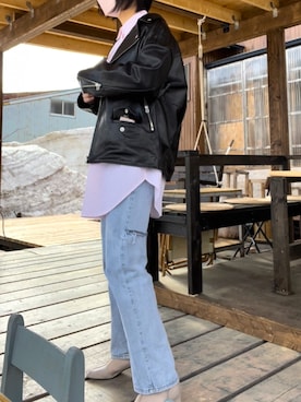 「MOUSSY（マウジー）のアイテム（ライダースジャケット）」を使った、TOMOMIさん（レディース・167cm）の春コーディネート