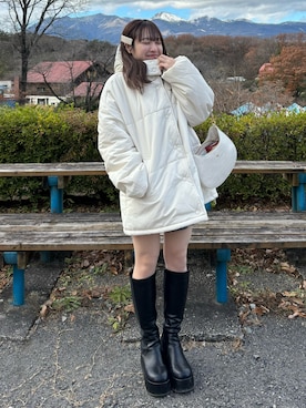 「one after another NICE CLAUP(ワンアフターアナザーナイスクラップ)の【フード取り外し可能】ミドルフェイクダウンジャケット(ダウンジャケット/コート、ホワイト系)」を使った、e r iさん(レディース・151cm)の冬コーディネート