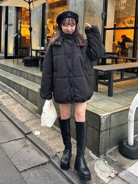 「one after another NICE CLAUP(ワンアフターアナザーナイスクラップ)の【フード取り外し可能】ミドルフェイクダウンジャケット(ダウンジャケット/コート、ブラック系)」を使った、e r iさん(レディース・151cm)の秋コーディネート