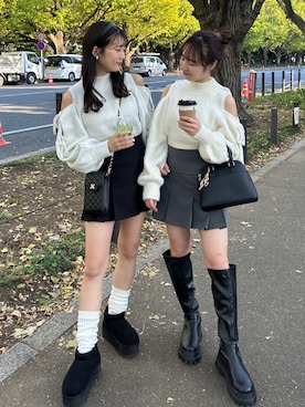 「お揃いコーデ」｜「アイテム（ブーツ）」を使った、e r iさん（レディース・151cm）の秋コーディネート
