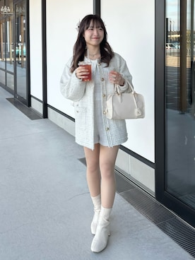「one after another NICE CLAUP（ワンアフターアナザーナイスクラップ）のアイテム（ノーカラージャケット）」を使った、e r iさん（レディース・151cm）の冬コーディネート
