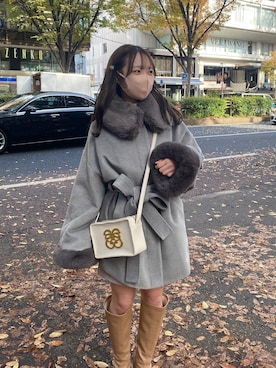 「one after another NICE CLAUP（ワンアフターアナザーナイスクラップ）のアイテム（ポンチョ）」を使った、e r iさん（レディース・151cm）の秋コーディネート