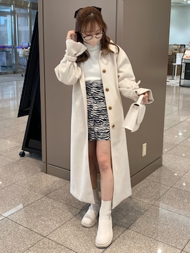 「カジュアルガーリー」｜「アイテム（ステンカラーコート）」を使った、e r iさん（レディース・151cm）の秋コーディネート