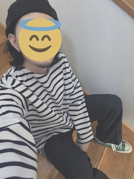 「バスクシャツ」｜「アイテム（ハンチング/ベレー帽）」を使った、Sさん（メンズ・175cm）の秋コーディネート