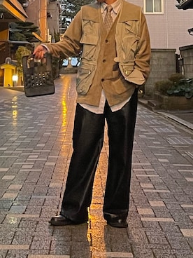 「Adoon plain（アドーンプレーン）のアイテム（バッグ）」を使った、らーいさん（メンズ・172cm）の春コーディネート