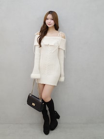 EATME ヘムシャギーオフショルニットワンピース ヘムシャギーオフショルニットワンピース（ワンピース）｜EATME