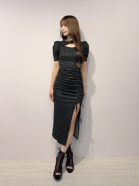 「EATME（イートミー）のデコルテリブワンピース（ワンピース、その他）」を使った、奈緒さん（レディース・162cm）の春コーディネート