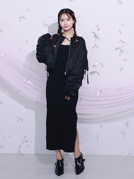「春ニット」｜「アイテム（ブルゾン）」を使った、奈緒さん（レディース・162cm）の冬コーディネート