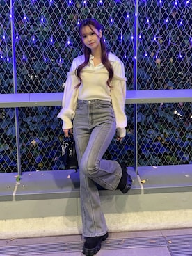 「アイテム（シュシュ）」を使った、奈緒さん（レディース・162cm）の冬コーディネート