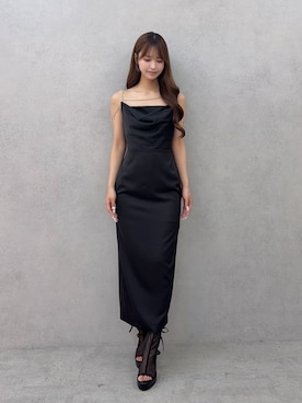 「EATME（イートミー）のビジューストラップタイトワンピース（ワンピース、ブラック系）」を使った、奈緒さん（レディース・162cm）の夏コーディネート