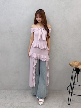 「EATME（イートミー）のリボンアシンメトリーワンピース（ワンピース、ピンク系）」を使った、奈緒さん（レディース・162cm）の春コーディネート