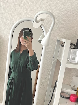 「Honeys（ハニーズ）の前釦ワンピース（ワンピース、グリーン系）」を使った、ちひろさん（レディース・160cm）の春コーディネート
