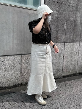 「アイテム（デニムスカート、ホワイト系）」を使った、yuukaさん（レディース・154cm）の夏コーディネート