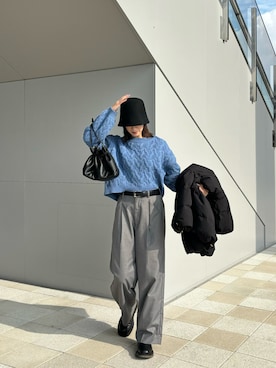 「ケーブルニット」｜「アイテム（スラックス）」を使った、umiremi03さん（レディース・162cm）の冬コーディネート