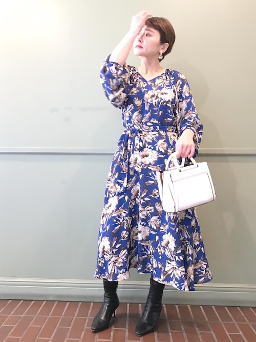 新品タグ付き✨️ROPE ロペ シアープリントボリュームスリーブワンピース 36 セール】シアープリントボリュームスリーブワンピース