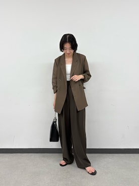 「CAPRICIEUX LE'MAGE（カプリシューレマージュ）のシアーWジャケット（テーラードジャケット、ブラウン系）」を使った、tasaka yunaさん（レディース・161cm）の春コーディネート