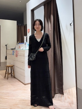 「CAPRICIEUX LE'MAGE（カプリシューレマージュ）の深Vレースワンピース（ワンピース、ブラック系）」を使った、tasaka yunaさん（レディース・161cm）の春コーディネート