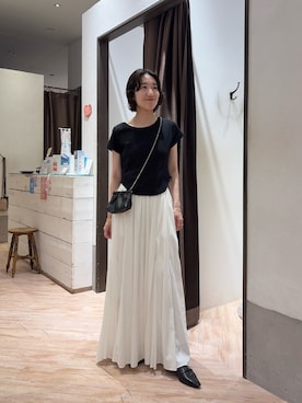 「CAPRICIEUX LE'MAGE（カプリシューレマージュ）のコルセットT（Tシャツ/カットソー、ブラック系）」を使った、tasaka yunaさん（レディース・161cm）の春コーディネート