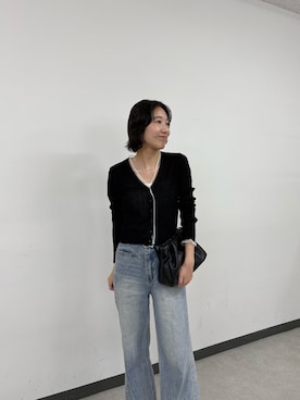 「CAPRICIEUX LE'MAGE（カプリシューレマージュ）の【低身長サイズあり/セットアップ対応】スリットポケットストレートデニム（デニムパンツ、ブルー系）」を使った、tasaka yunaさん（レディース・161cm）の春コーディネート