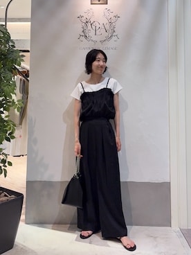 「CAPRICIEUX LE'MAGE（カプリシューレマージュ）の【オケージョンにも】ドットロンパース（つなぎ/オールインワン、ブラック系）」を使った、tasaka yunaさん（レディース・161cm）の夏コーディネート