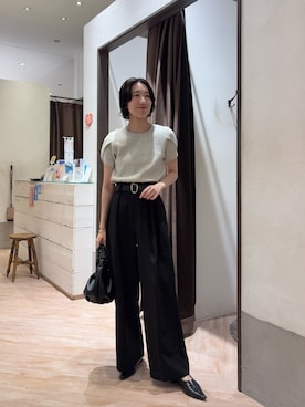 「CAPRICIEUX LE'MAGE（カプリシューレマージュ）のチューリップスリーブニット（ニット/セーター、グレー系）」を使った、tasaka yunaさん（レディース・161cm）の春コーディネート