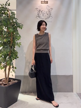「CAPRICIEUX LE'MAGE（カプリシューレマージュ）のシルバードットスラブタンク（Tシャツ/カットソー、グレー系）」を使った、tasaka yunaさん（レディース・161cm）の夏コーディネート