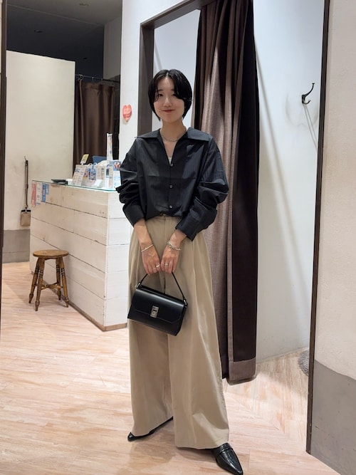 Vネックストライプショートシャツ（シャツ/ブラウス