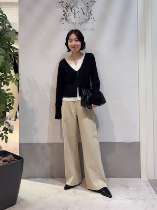 「CAPRICIEUX LE'MAGE(カプリシューレマージュ)のキーネックレイヤードカーディガン(カーディガン/ボレロ)」を使った、tasaka yunaさん(レディース・161cm)の秋コーディネート