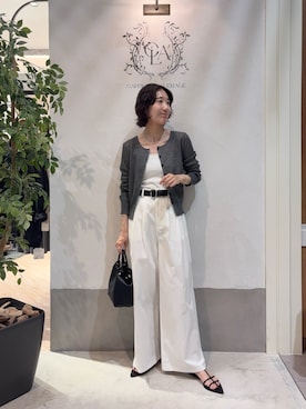 「CAPRICIEUX LE'MAGE（カプリシューレマージュ）の【低身長サイズあり】2タックチノパン（その他パンツ、ホワイト系）」を使った、tasaka yunaさん（レディース・161cm）の夏コーディネート