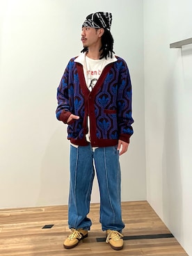 「ニットカーディガン」｜「アイテム（ナイロンジャケット）」を使った、SKさん（メンズ・170cm）の秋コーディネート
