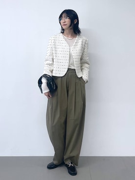 「メガネ女子」｜「アイテム（ノーカラージャケット）」を使った、bl_chiiさん（レディース・170cm）の秋コーディネート