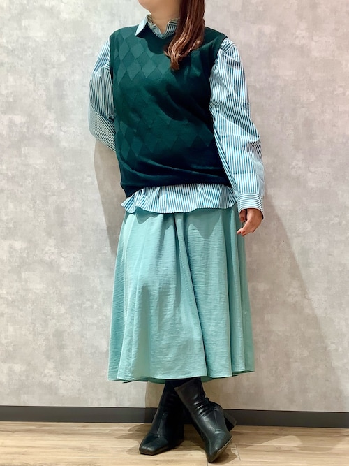 BRICK＆SONS シャツ ＆リラックスバックプリーツシャツ「ターコイズ 