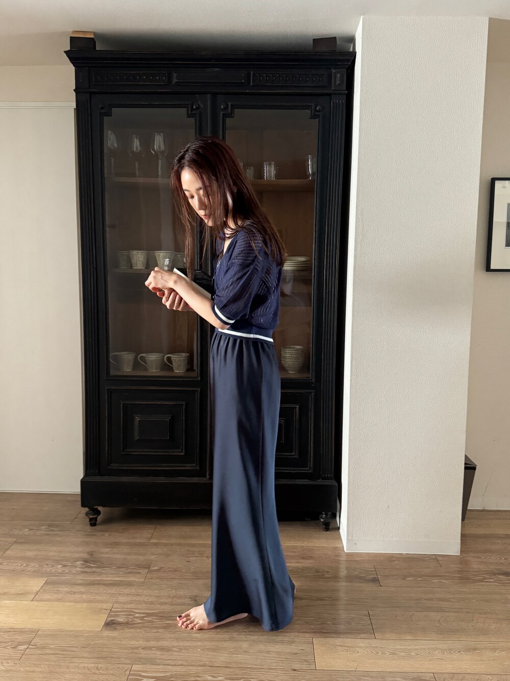 machatt ドレープマットサテンスカート ネイビー マチャット MACHATT