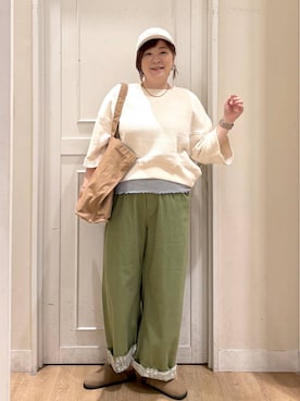 「アイテム（デニムパンツ、グリーン系）」を使った、さかもってぃさん（レディース・163cm）の夏コーディネート