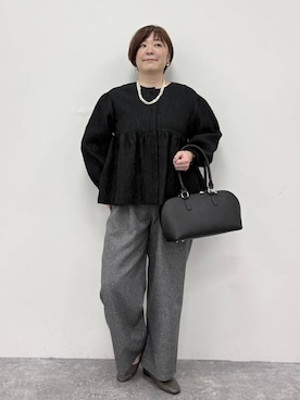 「studio CLIP（スタディオクリップ）のアイテム（ノーカラージャケット）」を使った、さかもってぃさん（レディース・163cm）の冬コーディネート