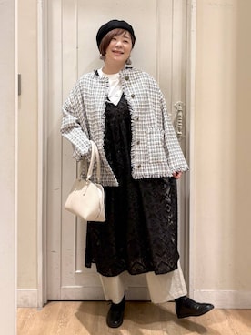 「アイテム（ノーカラージャケット、その他）」を使った、さかもってぃさん（レディース・163cm）の冬コーディネート