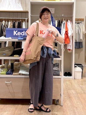 「studio CLIP（スタディオクリップ）のアイテム（キャップ）」を使った、さかもってぃさん（レディース・163cm）の夏コーディネート